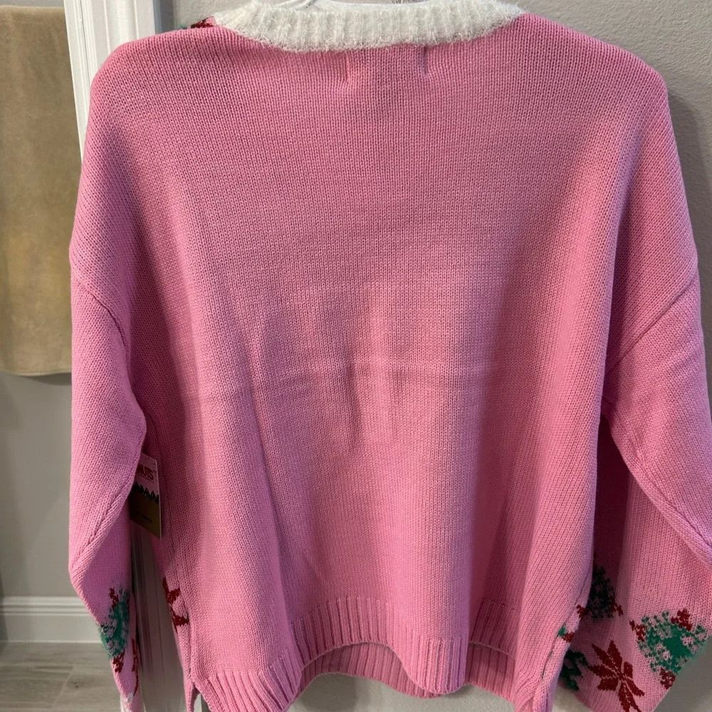 Peanuts Pink Snoopy Holiday Sweater - super cute !! Fuzzy collar with bling ! - Picture 3 of 5